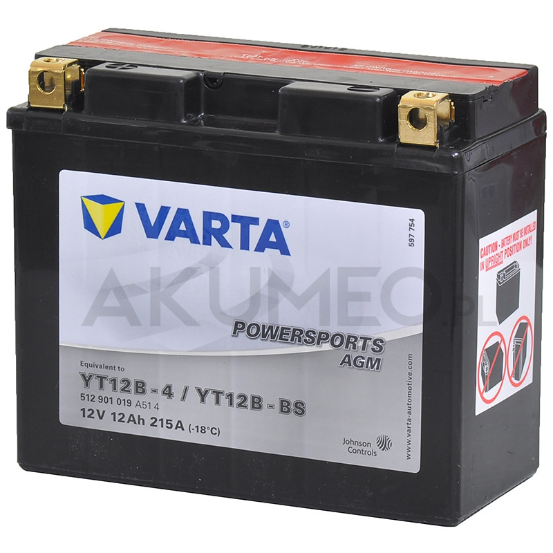 Akumulator Varta Powersports AGM YT12B-BS 12V 12Ah 215A lewy+ | sklep Akumeo