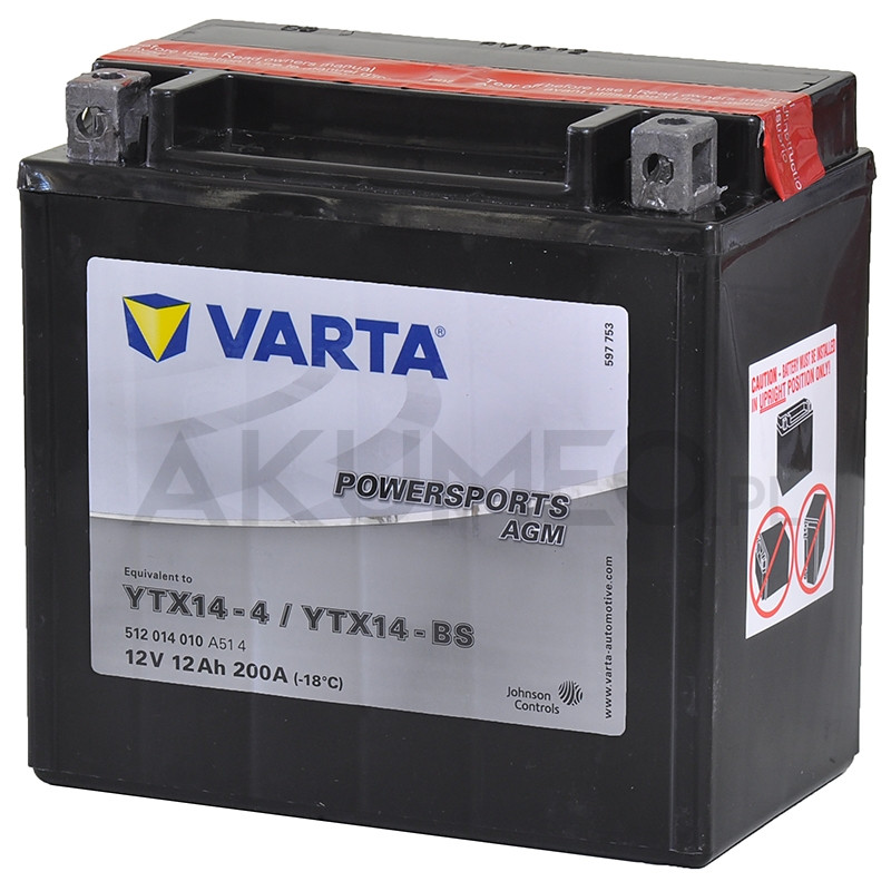 Akumulator Varta Powersports AGM YTX14-BS 12V 12Ah 200A lewy+ | sklep Akumeo