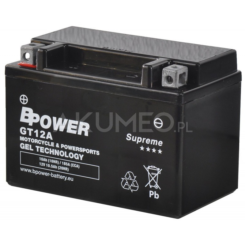 Akumulator żelowy BPower Supreme Gel GT12A 12V 10Ah 185A lewy+ | sklep  Akumeo