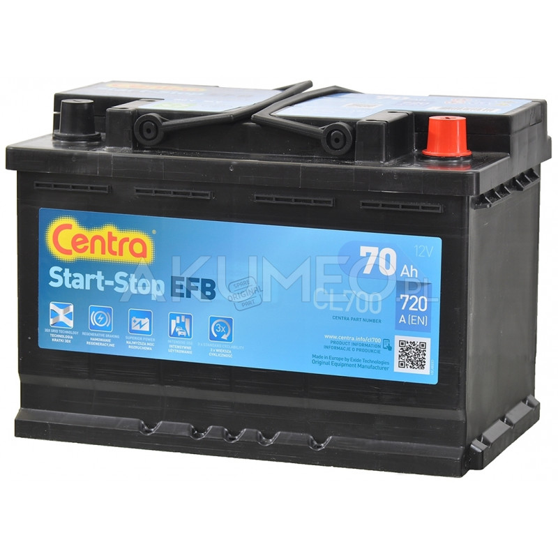 Akumulator Centra Start-Stop EFB CL700 12V 70Ah 720A prawy+