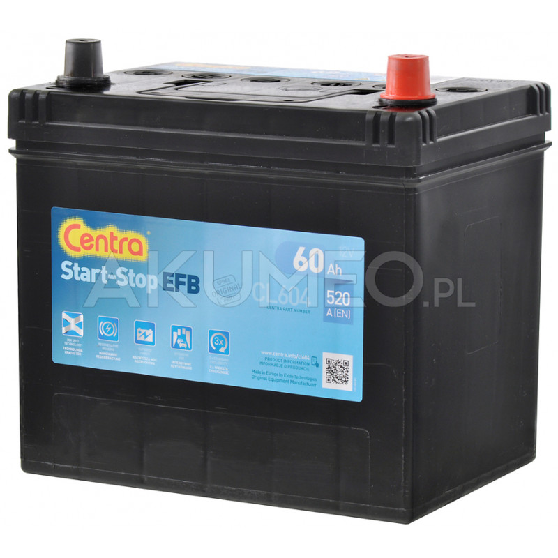 Akumulator Centra Start-Stop EFB CL604 12V 60Ah 520A JAP prawy+ | sklep  Akumeo