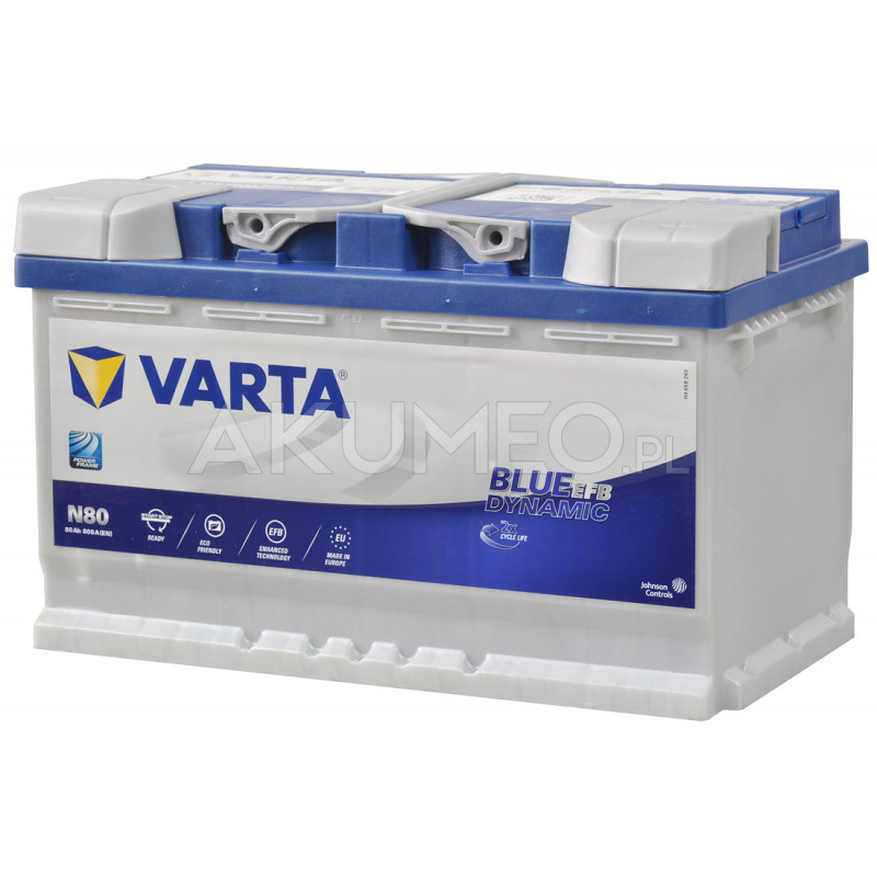 Akumulator Varta Blue Dynamic EFB N80 12V 80Ah 800A prawy+ | sklep Akumeo