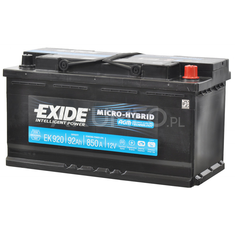 Akumulator Exide Micro-Hybrid EK920 12V 92Ah 850A prawy+ | sklep Akumeo