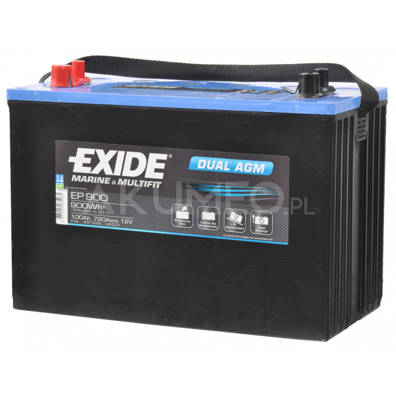 Exide 12V/100Ah 720 CCA Dual Agm Ep900 Battery Clear