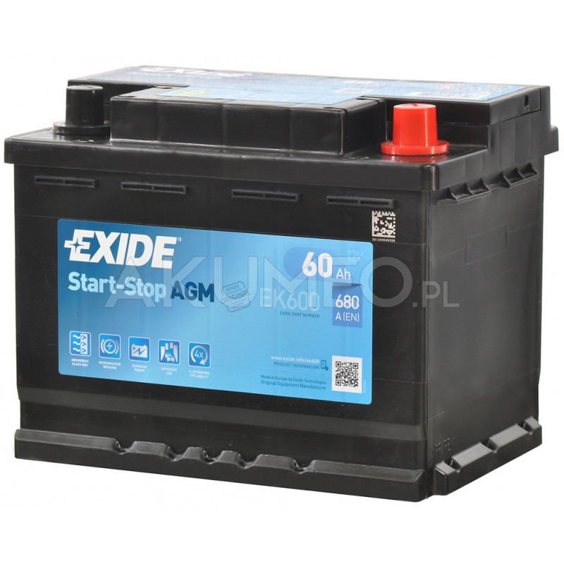 Akumulator Exide Start Stop Agm Ek600 12v 60ah 680a Prawy Sklep Akumeo