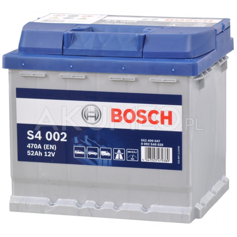 Akumulator Bosch S4 002 12V 52Ah 470A prawy+ Akumulator Bosch S4 002 12V 52Ah 470A prawy+