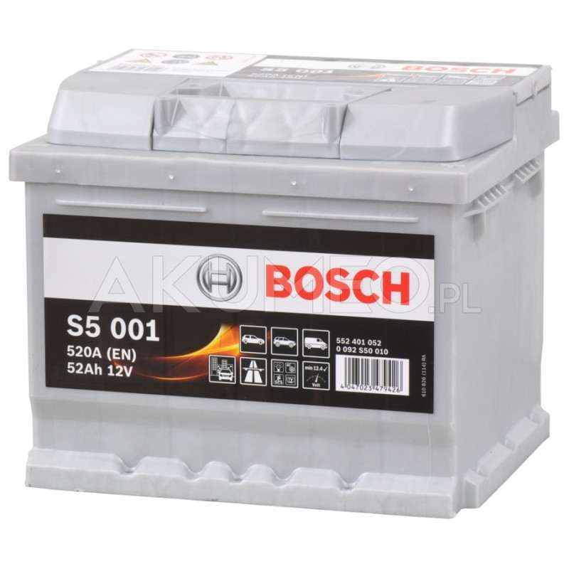 Akumulator Bosch S5 001 12V 52Ah 520A prawy+