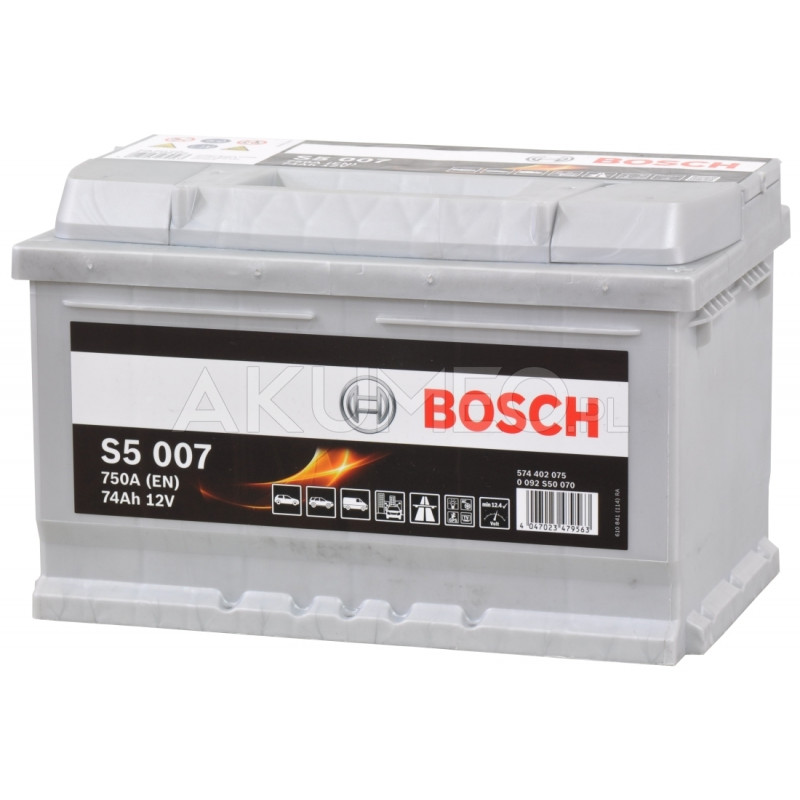 Akumulator Bosch S5 007 12V 74Ah 750A prawy+ | sklep Akumeo