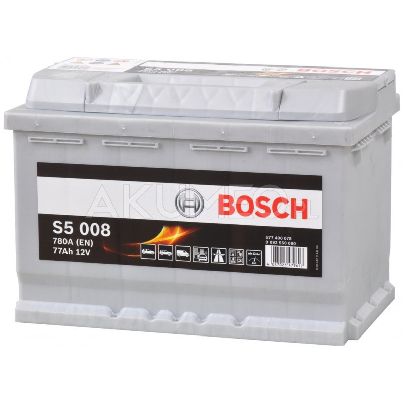 Akumulator Bosch S5 008 12V 77Ah 780A prawy+ Akumulator Bosch S5 008 12V 77Ah 780A prawy+