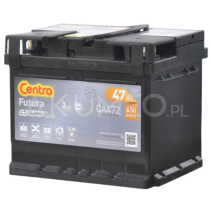 Akumulator Centra Futura CA472 47Ah 12V 450A prawy+ Akumulator Centra Futura CA472 47Ah 12V 450A prawy+