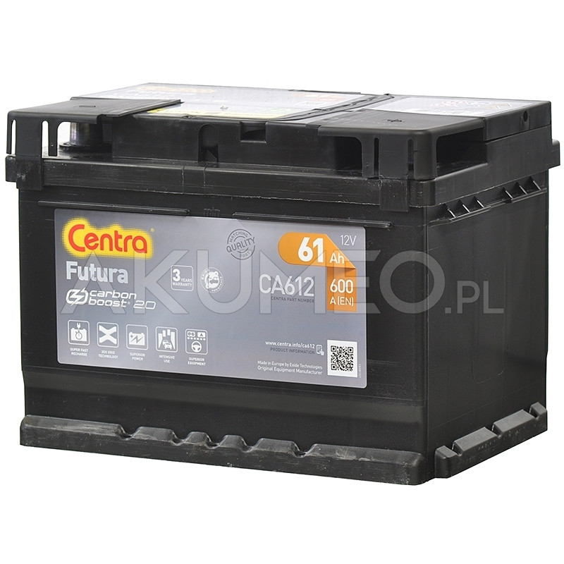 Akumulator Centra Futura CA612 12V 61Ah 600A prawy+ Akumulator Centra Futura CA612 12V 61Ah 600A prawy+
