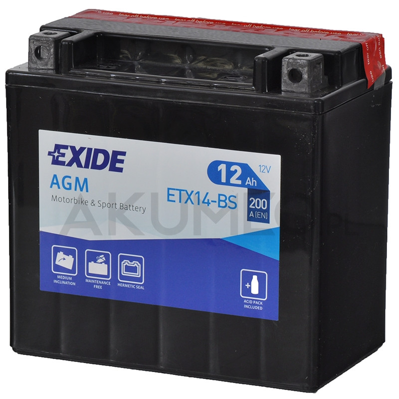 Akumulator Exide AGM ETX14-BS 12V 12Ah 200A lewy+ | sklep Akumeo