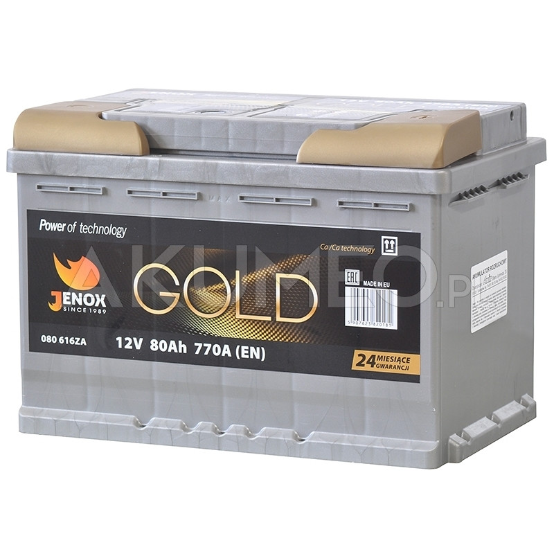 Akumulator Jenox Gold 12V 80Ah 770A prawy+ Akumulator Jenox Gold 12V 80Ah 770A prawy+
