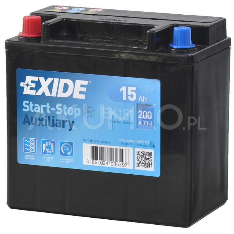 Akumulator Exide Start-Stop Auxiliary EK151 12V 15Ah 200A lewy+ Akumulator Exide Start-Stop Auxiliary EK151 12V 15Ah 200A lewy+