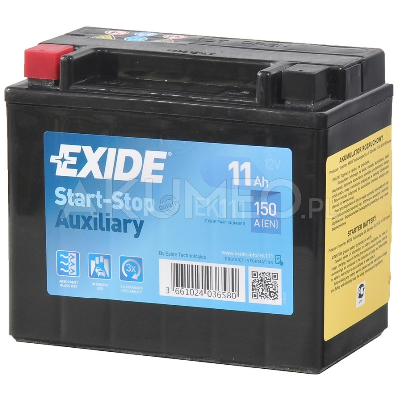 Akumulator Exide Start-Stop Auxiliary EK111 12V 11Ah 150A lewy+