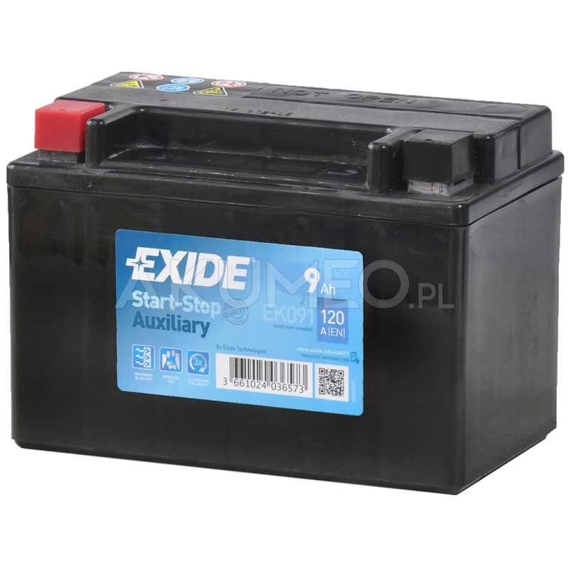 Akumulator Exide Start-Stop Auxiliary EK091 12V 9Ah 120A lewy+ Akumulator Exide Start-Stop Auxiliary EK091 12V 9Ah 120A lewy+