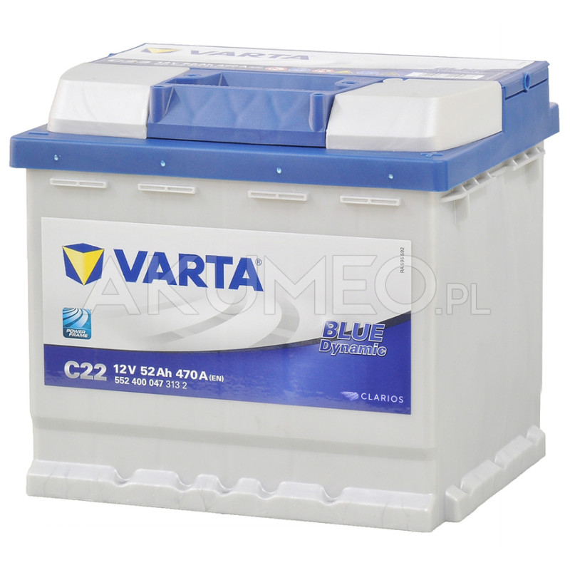 Akumulator Varta Blue Dynamic C22 12V 52Ah 470A 552 400 047 prawy+ Akumulator Varta Blue Dynamic C22 12V 52Ah 470A 552 400 047 prawy+
