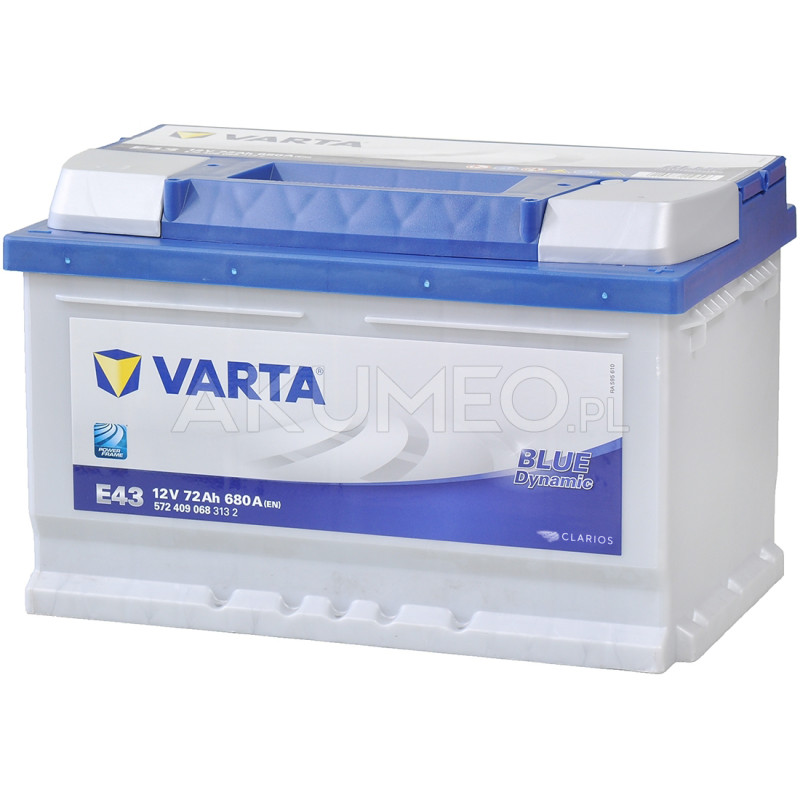 Akumulator Varta Blue Dynamic E43 12V 72Ah 680A prawy+ Akumulator Varta Blue Dynamic E43 12V 72Ah 680A prawy+