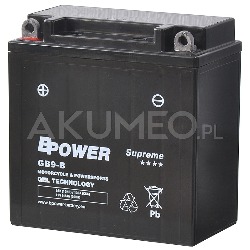 Akumulator żelowy BPower Supreme Gel GB9-B 12V 9Ah 130A prawy+ Akumulator żelowy BPower Supreme Gel GB9-B 12V 9Ah 130A prawy+