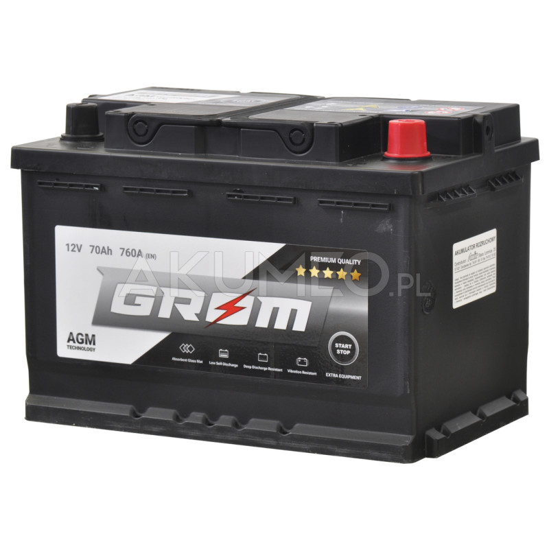Akumulator GROM X-PRO AGM 12V 70Ah 760A prawy+ Akumulator GROM X-PRO AGM 12V 70Ah 760A prawy+