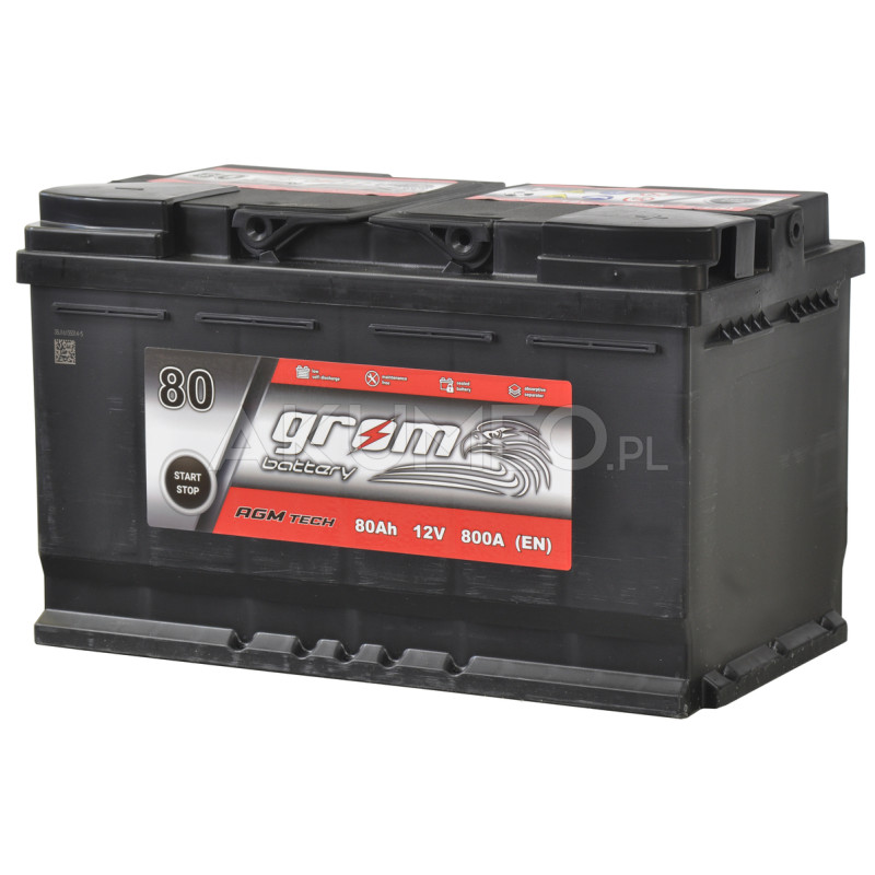 Akumulator GROM X-PRO AGM 12V 80Ah 800A prawy+ Akumulator GROM X-PRO AGM 12V 80Ah 800A prawy+