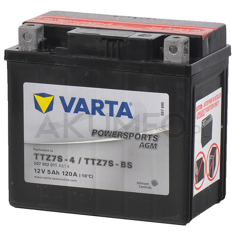 Akumulator Varta Powersports AGM TTZ7S-BS 12V 5Ah 120A prawy+ | sklep Akumeo