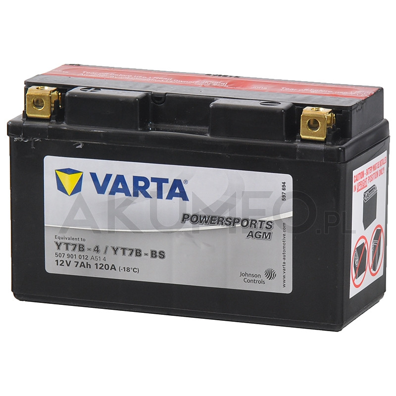 Akumulator Varta Powersports AGM YT7B-BS 12V 7Ah 120A lewy+ Akumulator Varta Powersports AGM YT7B-BS 12V 7Ah 120A lewy+