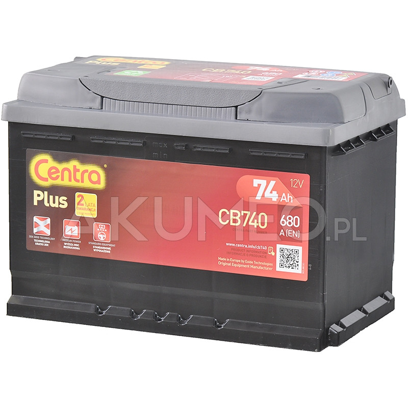 Akumulator Centra Plus CB740 12V 74Ah 680A prawy+