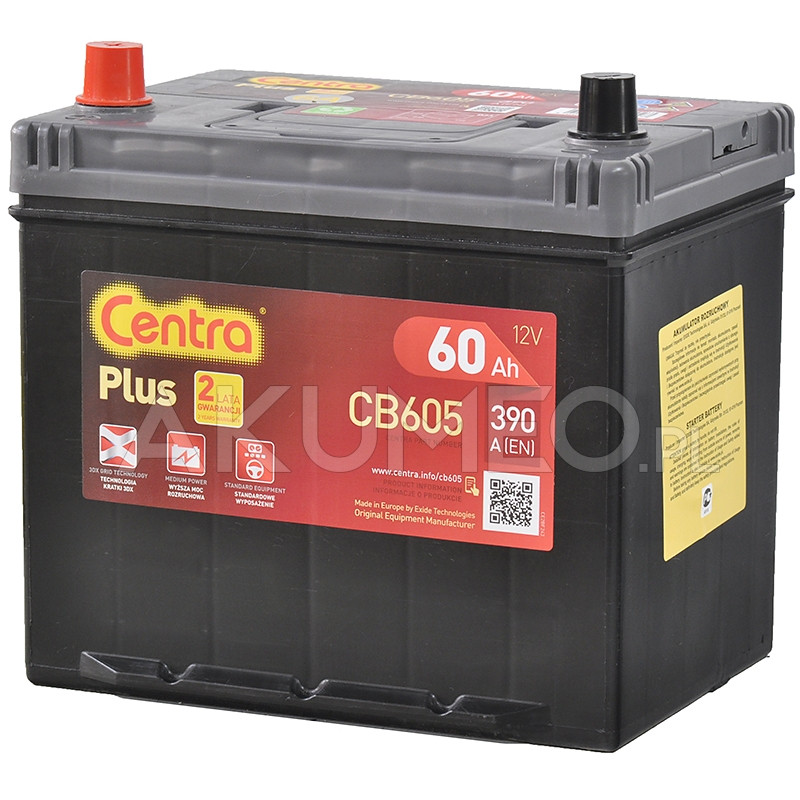 Akumulator Centra Plus CB605 12V 60Ah 390A JAP lewy+ | sklep Akumeo