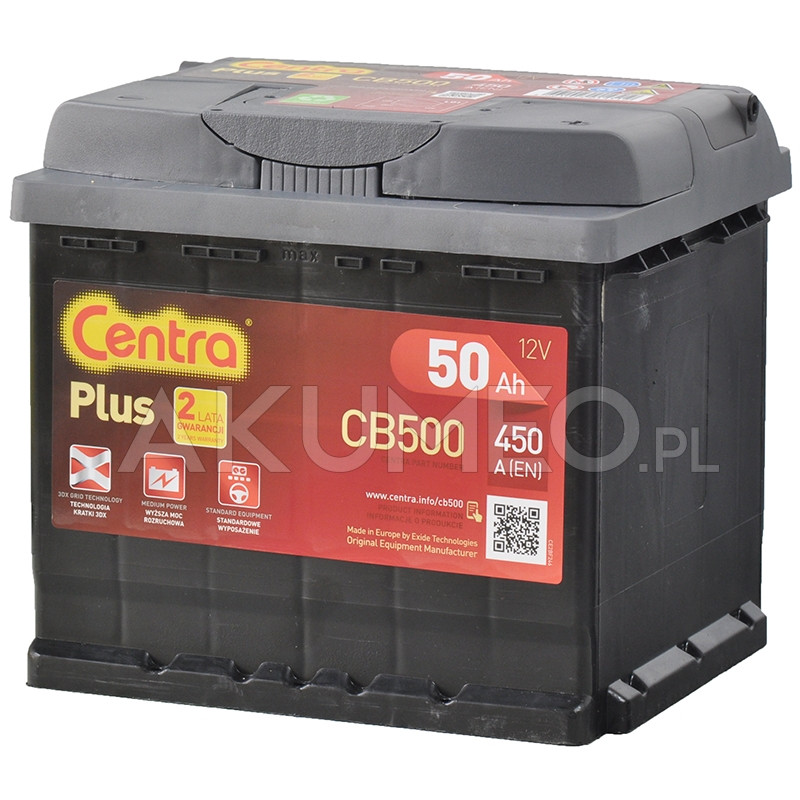 Akumulator 12V 50Ah CENTRA PLUS CB500 S4002 C22 C6, CAR BATTERIES \ Centra  PLUS