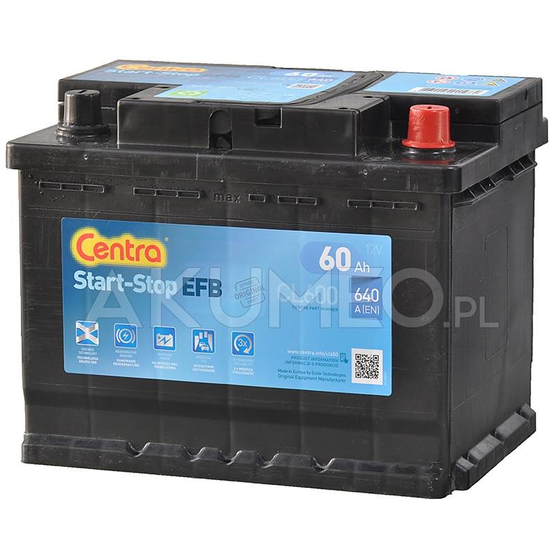 Akumulator Centra Start-Stop Efb Cl600 12V 60Ah 640A Prawy+ | Sklep Akumeo