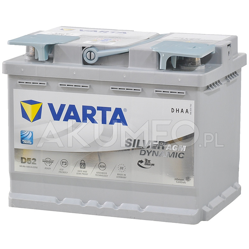 560901068D852 VARTA D52 SILVER dynamic D52 Batterie 12V 60Ah 680A B13  Batterie AGM