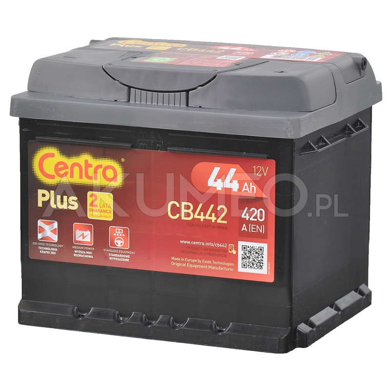 Akumulator Centra Plus Cb442 12V 44Ah 420A Prawy+ | Sklep Akumeo